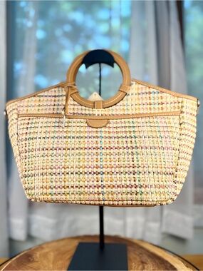 NEW Fossil Avignon Multi Color Woven Satchel Tote with Crossbody Strap